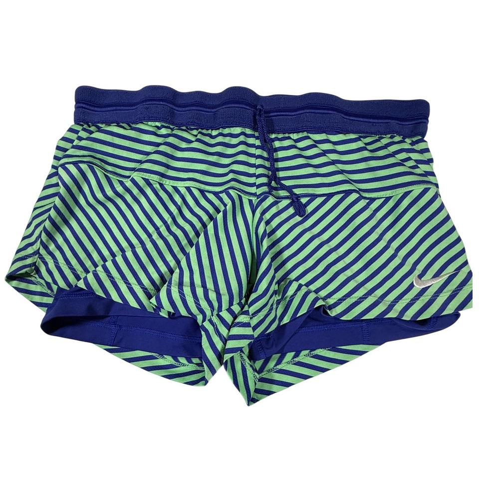 Nike Dri-FIT 2-in-1 Running Shorts Womens Medium Blue Green Striped 522660-488